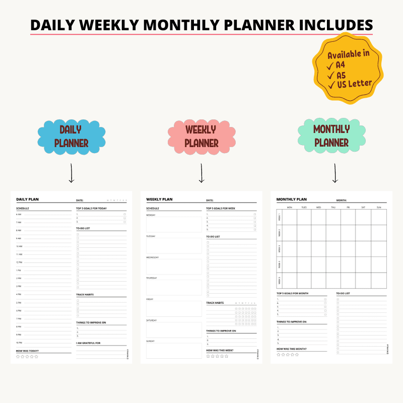 Daily Weekly Monthly Planner - TechTello Products