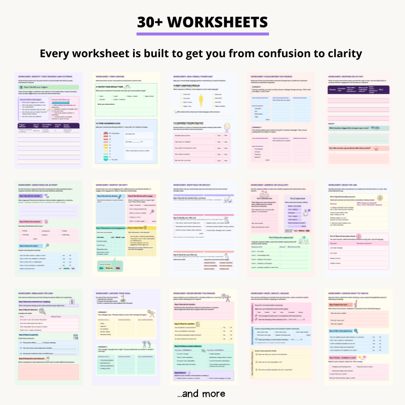 "How To Deal With Difficult People Workbook" comes with 30+ worksheets so that you can put your learning into practice.